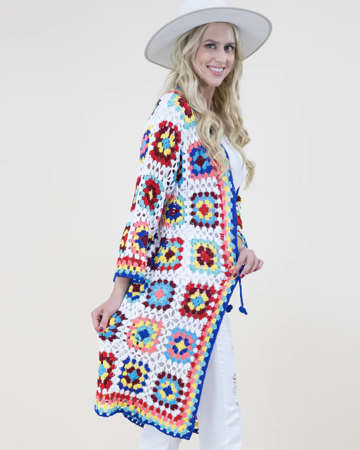 O/S Vibrant Color Crochet Hand Knitted Cardigan