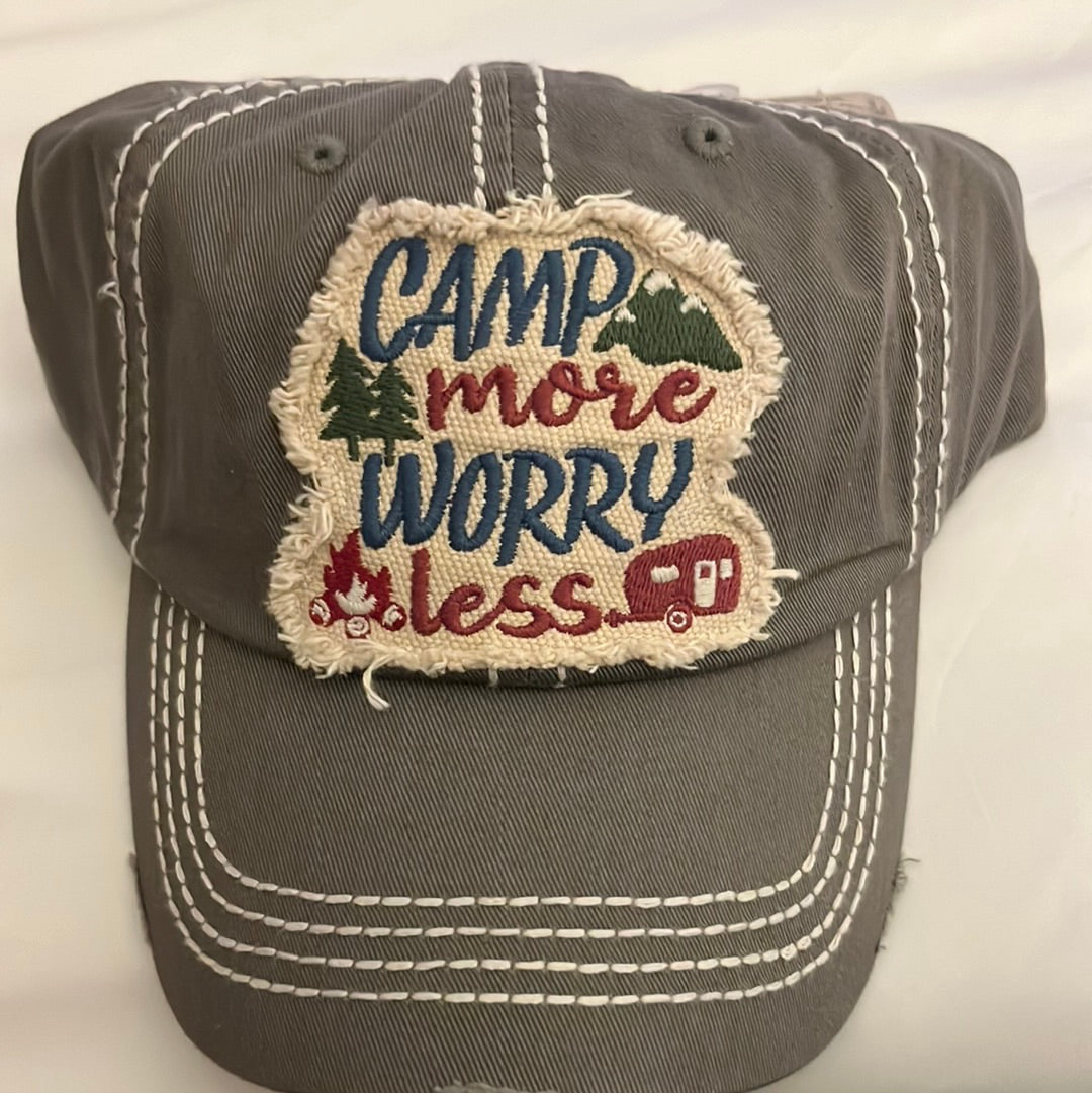 Camp More Worry Less Embroidered Cap