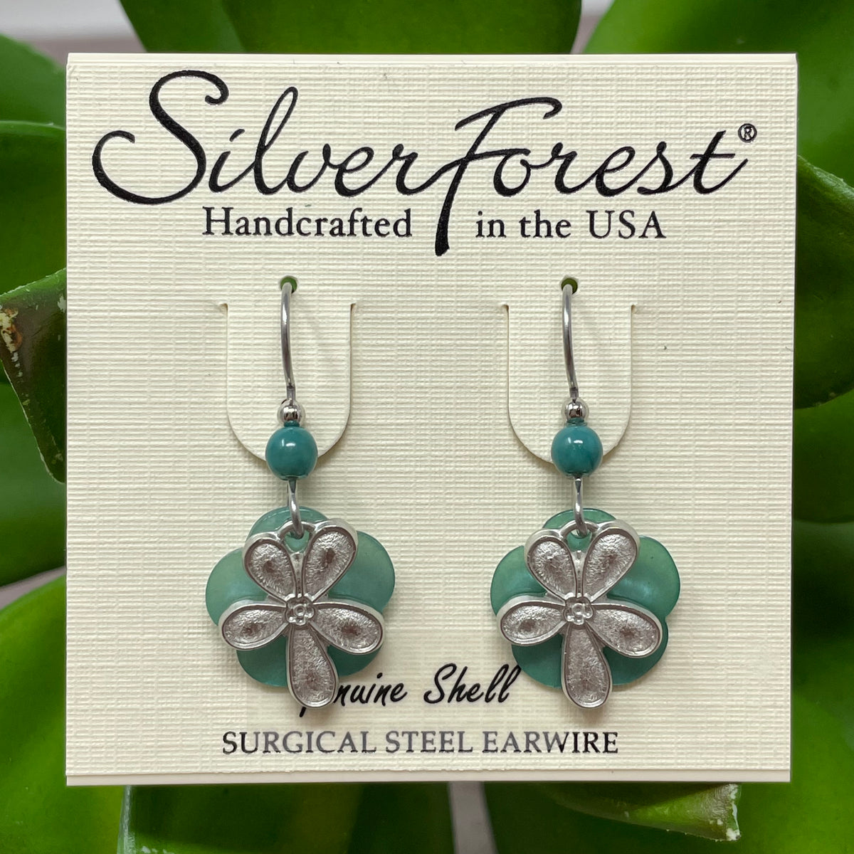 Silver Fun Flower On Shell Earrings