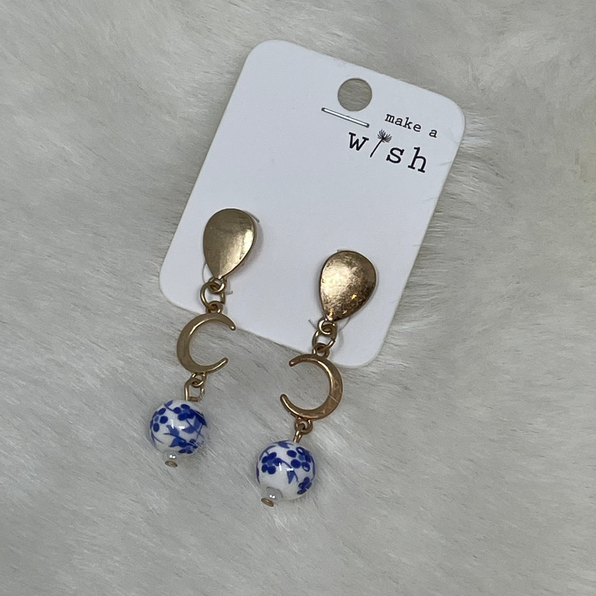 Blue Flower Ceramic Ball Earrings