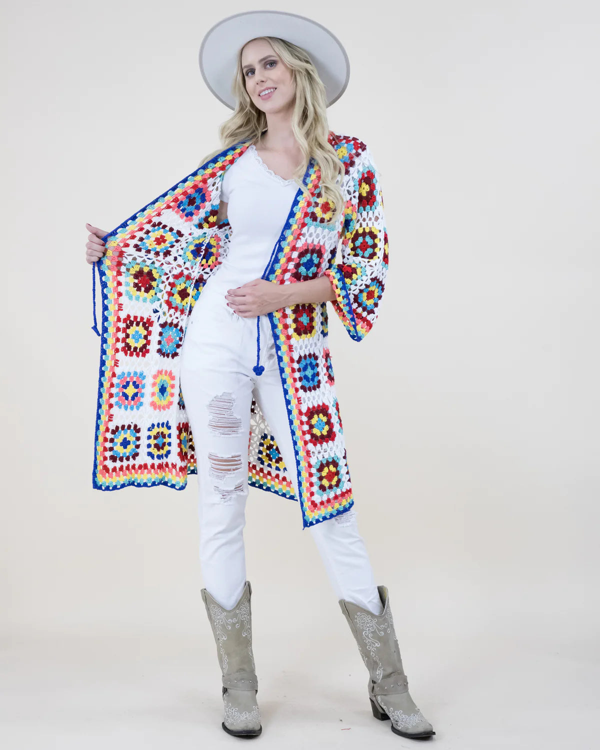 O/S Vibrant Color Crochet Hand Knitted Cardigan