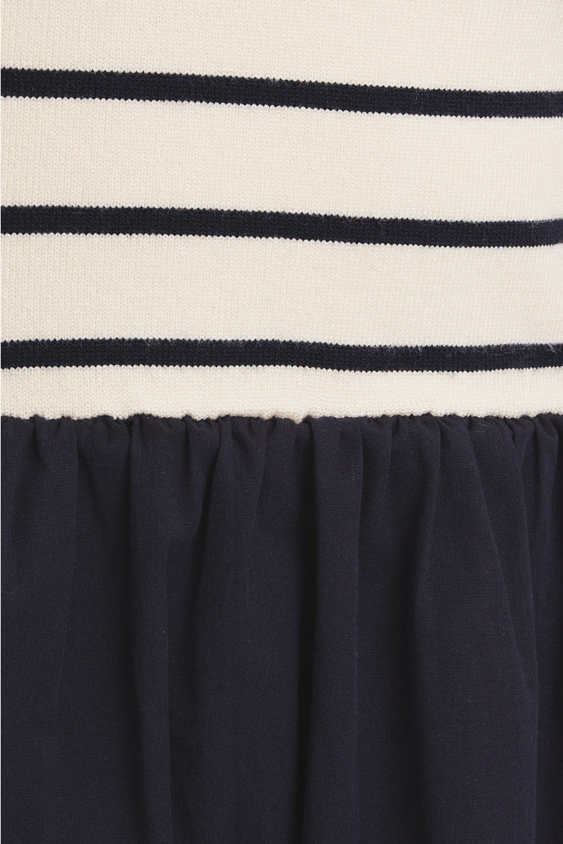 Cream/Navy Stripe Scoop Neck Woven Dress