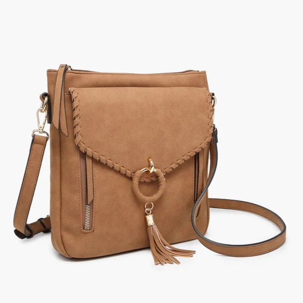 Layla Suede Whipstitch Crossbody w/ Tassel Bag