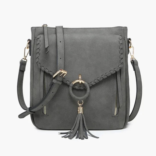 Layla Suede Whipstitch Crossbody w/ Tassel Bag