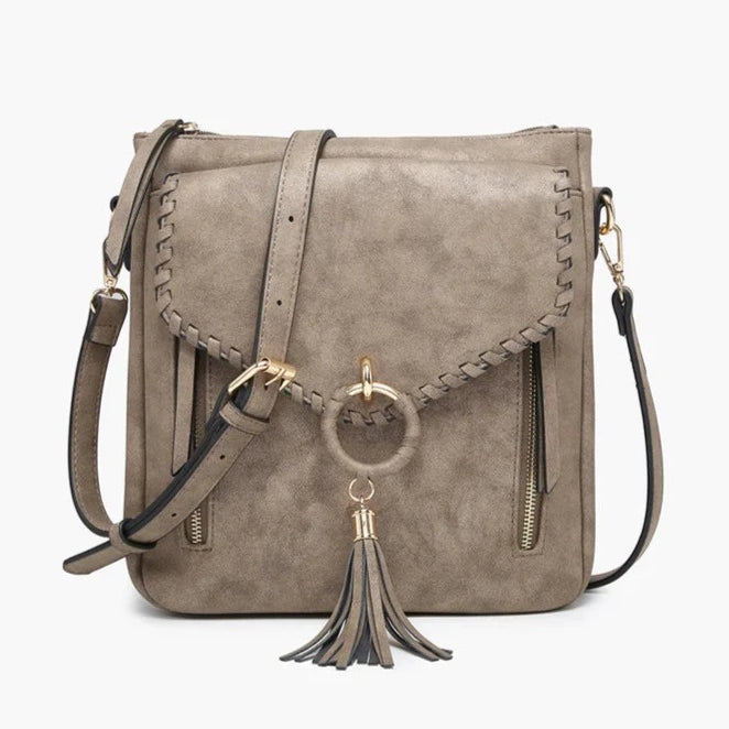 Layla Suede Whipstitch Crossbody w/ Tassel Bag