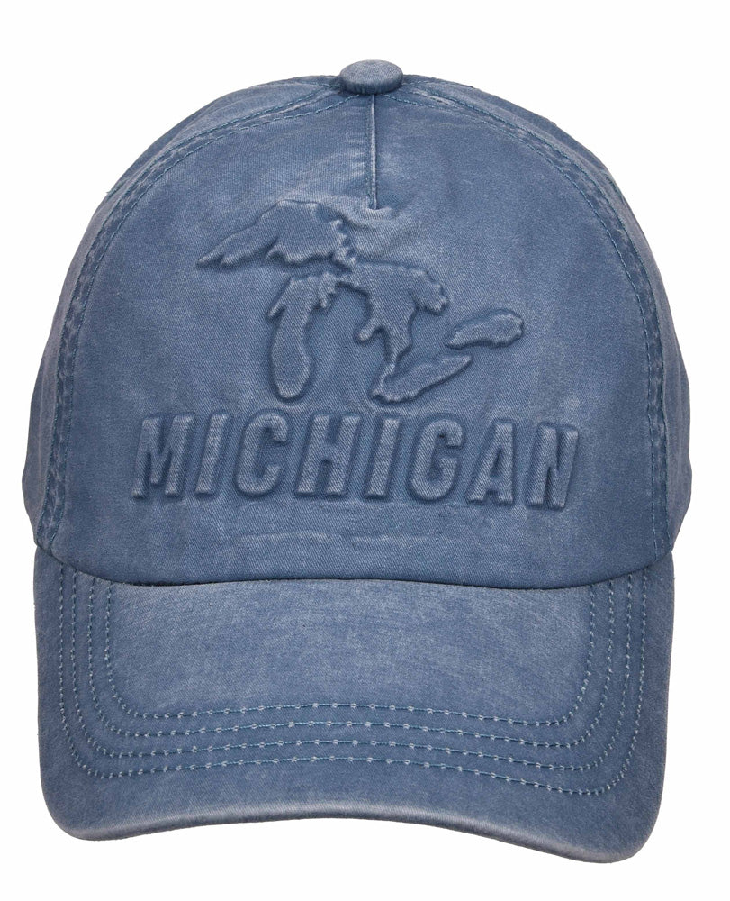 Lite Blue Michigan Embossed Ball Cap