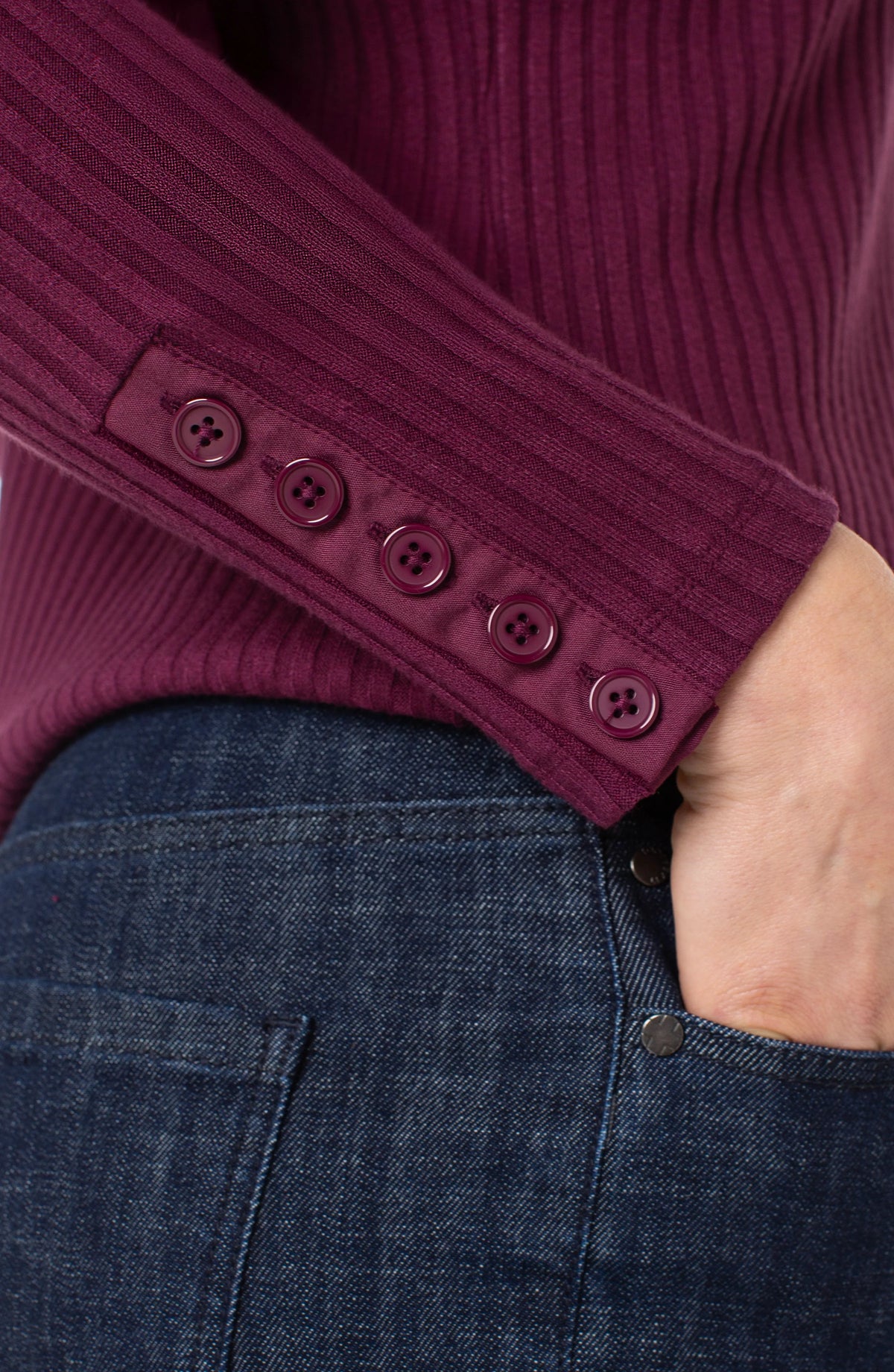 Liverpool Long Sleeve Mock Neck Knit Top w/Button Detail
