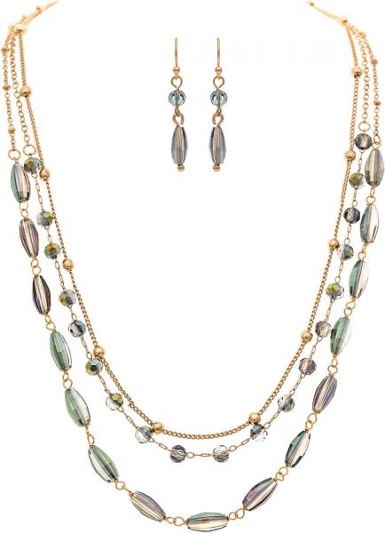 Gold Chain Glass Peacock Bead Necklace Set