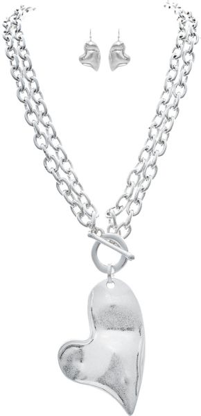 Slvr Heart 18-36" Convertible Necklace Set