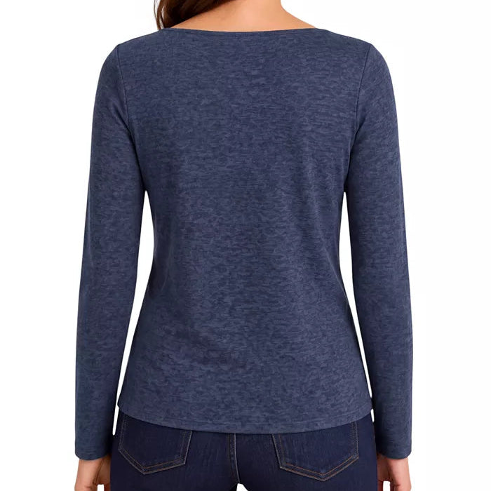 Long Sleeve Boat Neck Knit Top w/ Twist