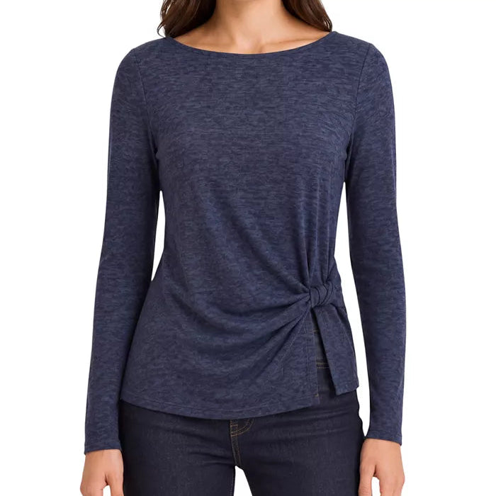 Long Sleeve Boat Neck Knit Top w/ Twist