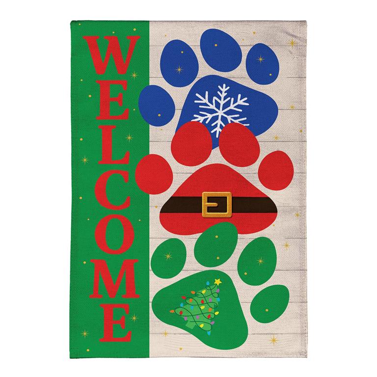 Christmas Pawprint Tio Burlap Garden Flag