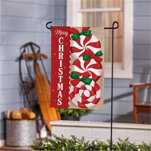 Peppermint Wishes Burlap Garden Flag