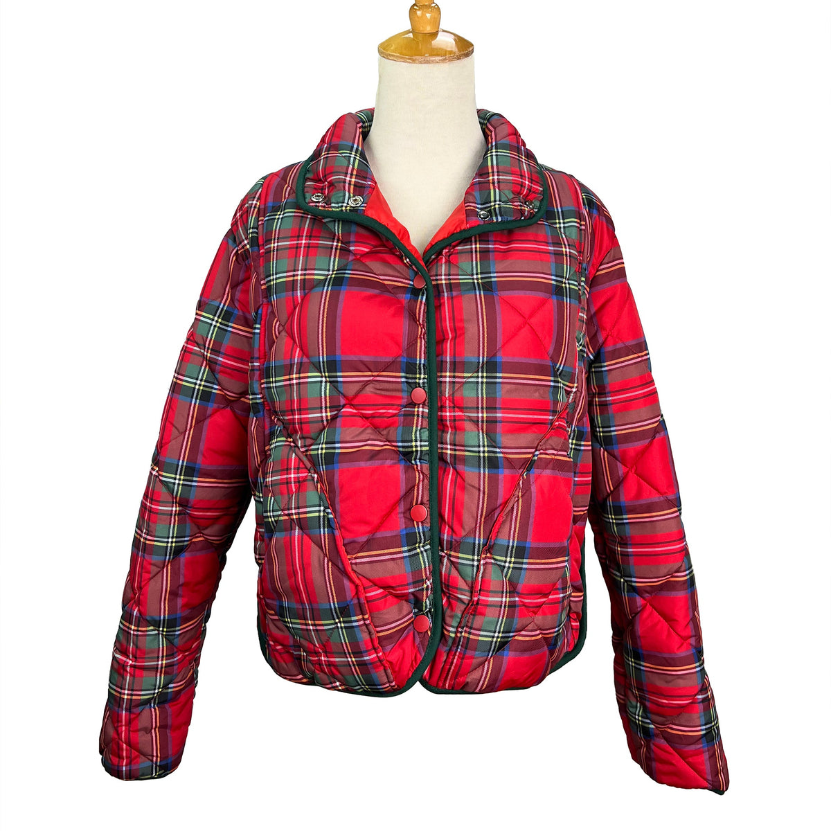 Ruby Red Plaid Puffer Jacket