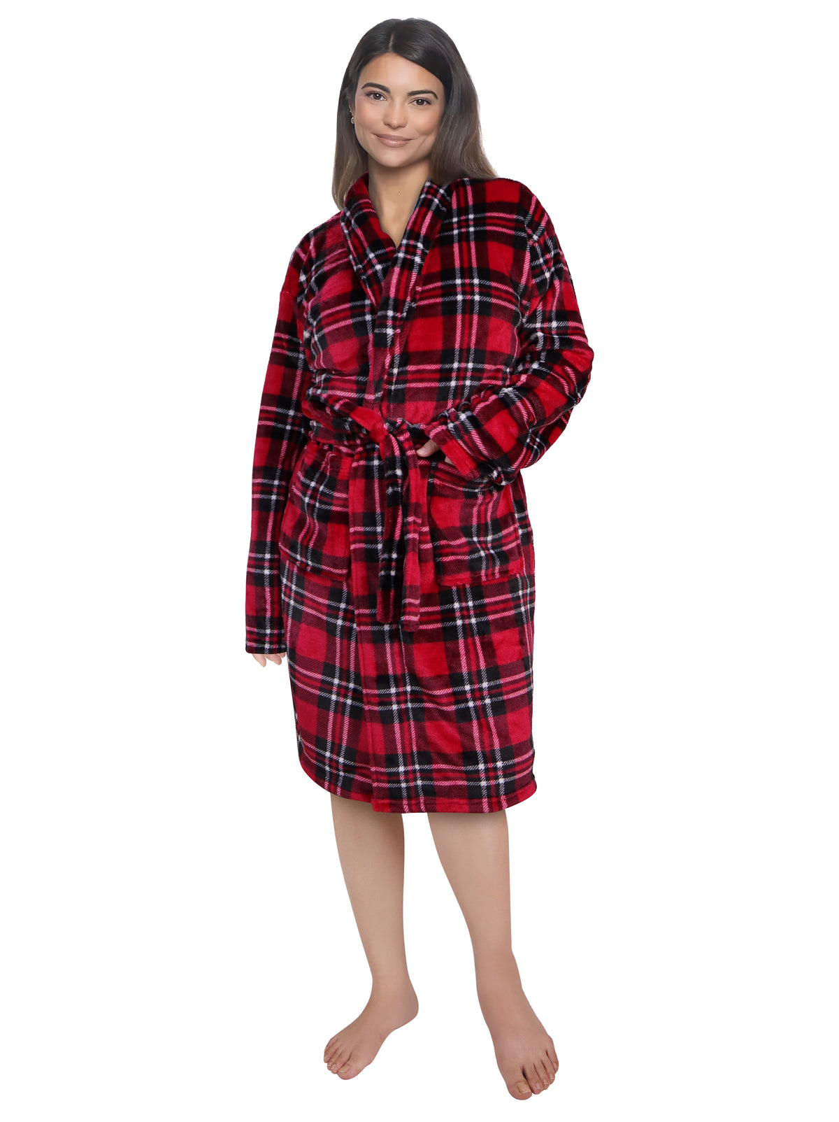 Red/Black Plaid Velvety Fleece Robe