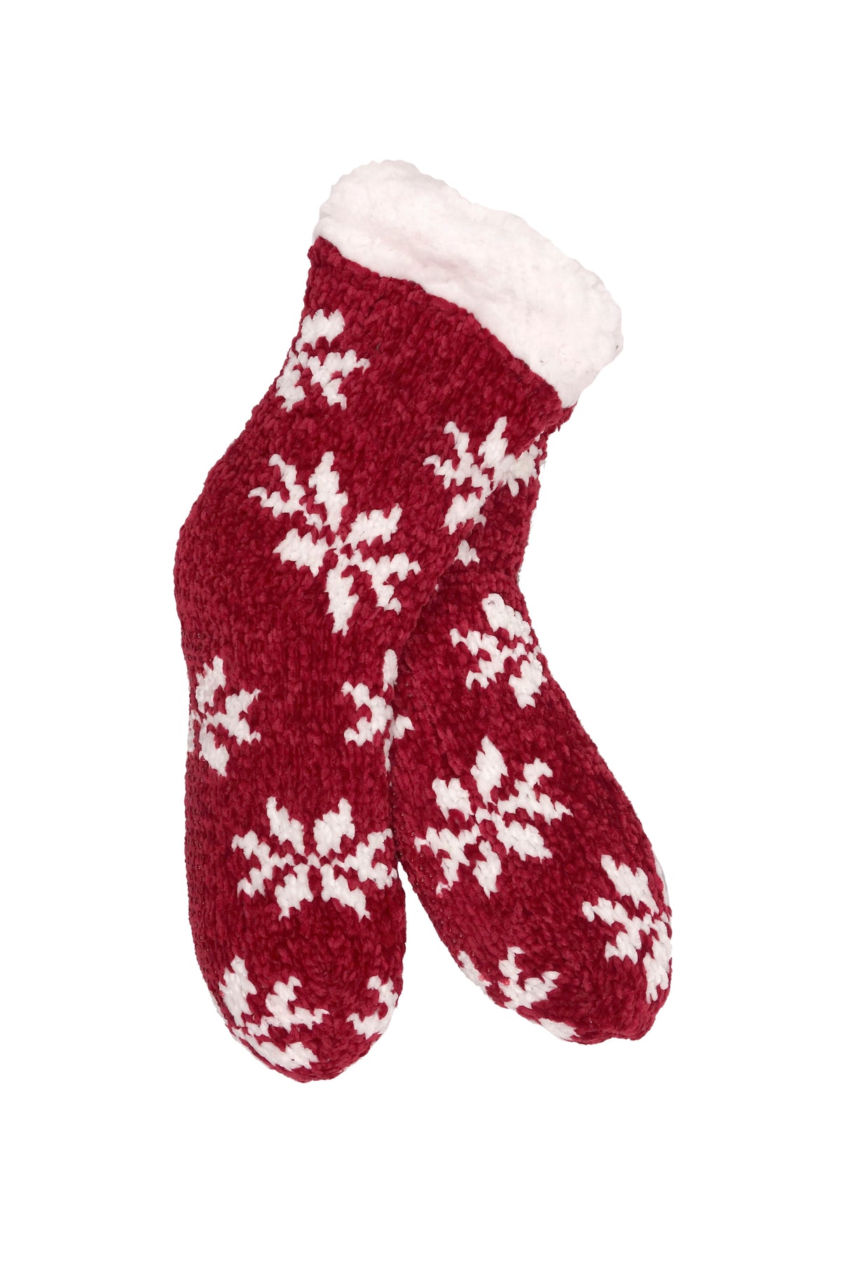 Red Chenille Snowflake Thermal Slipper Socks