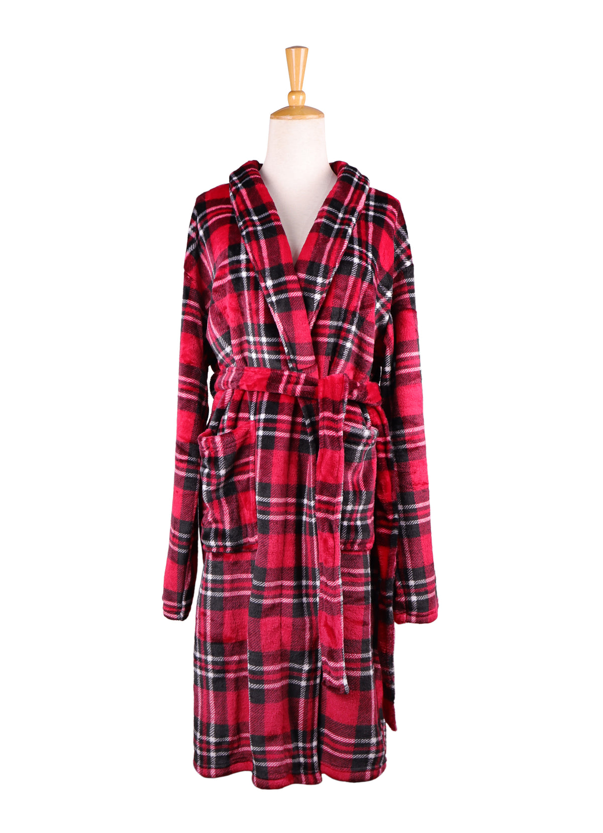 Red/Black Plaid Velvety Fleece Robe