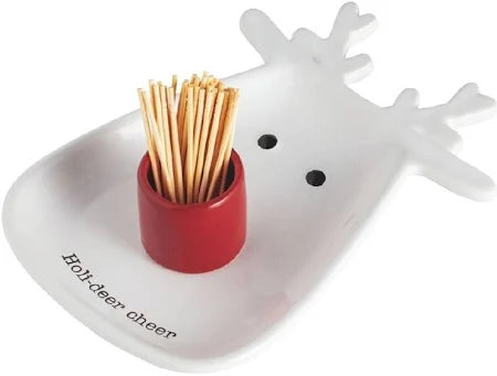 Mud Pie White Reindeer Toothpick Plate