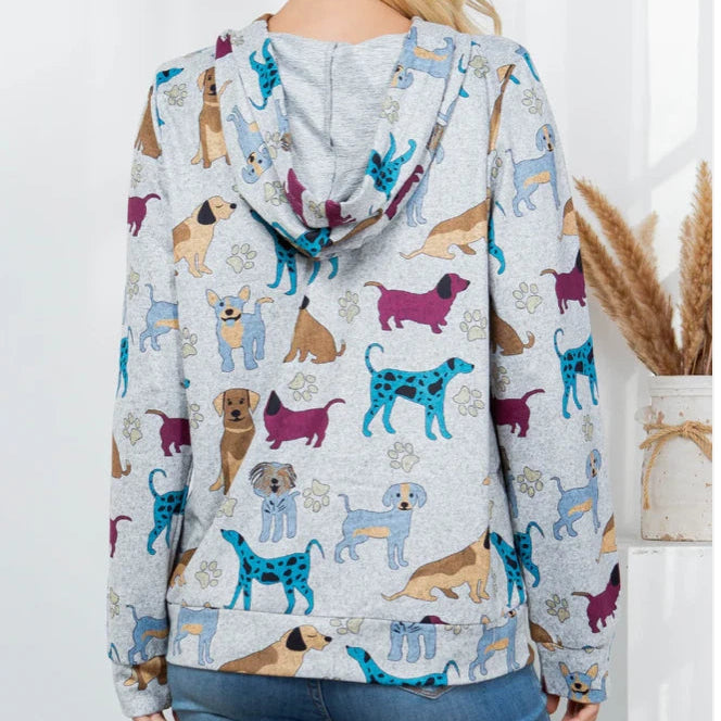 Dog Print Pullover Hoodie