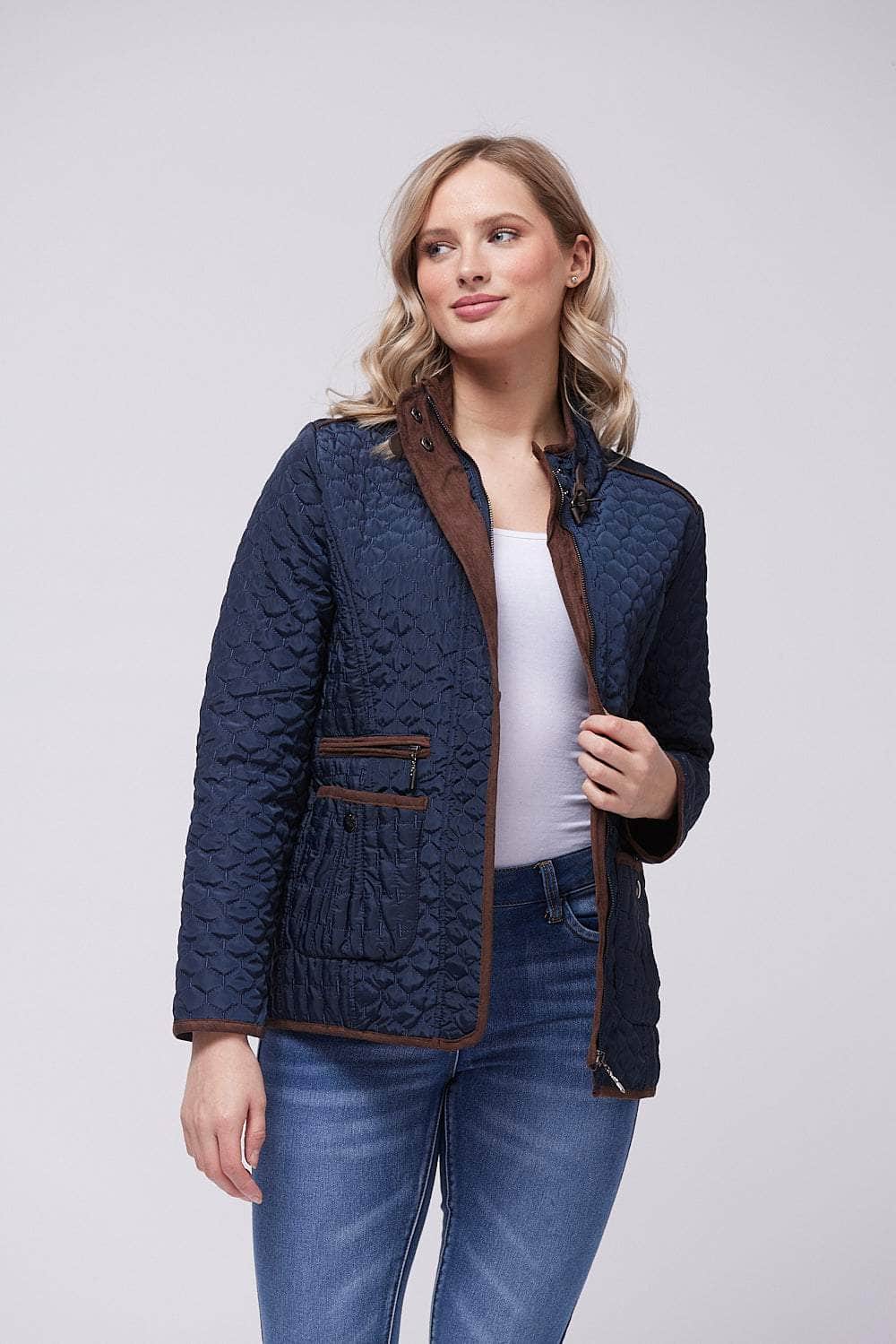 Navy Quilted Jacket w/ Brown Buckles