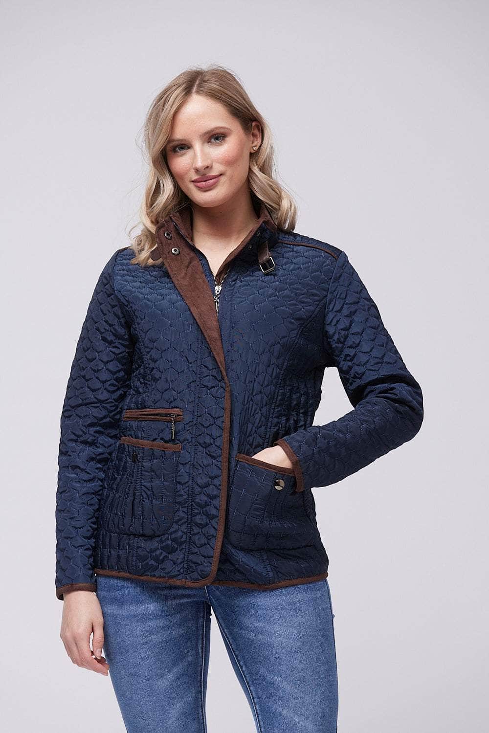 Navy Quilted Jacket w/ Brown Buckles