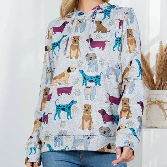 Dog Print Pullover Hoodie