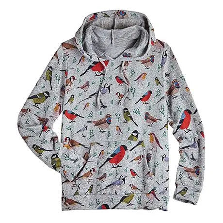 All Over Bird Print Hoodies Grey