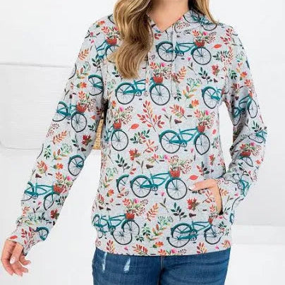Bicycle Print Hoodie-Grey