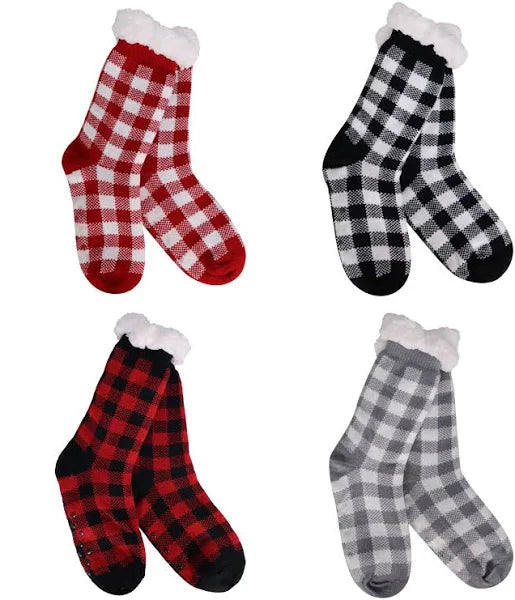 Cozy Soft Holiday Checkered Plaid Thermal Slipper Socks