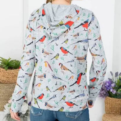 All Over Bird Print Hoodies Grey