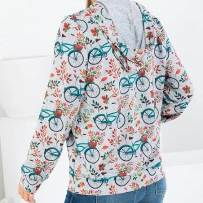 Bicycle Print Hoodie-Grey