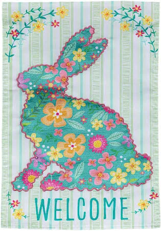 Floral Patterned Bunny Applique Garden Flag