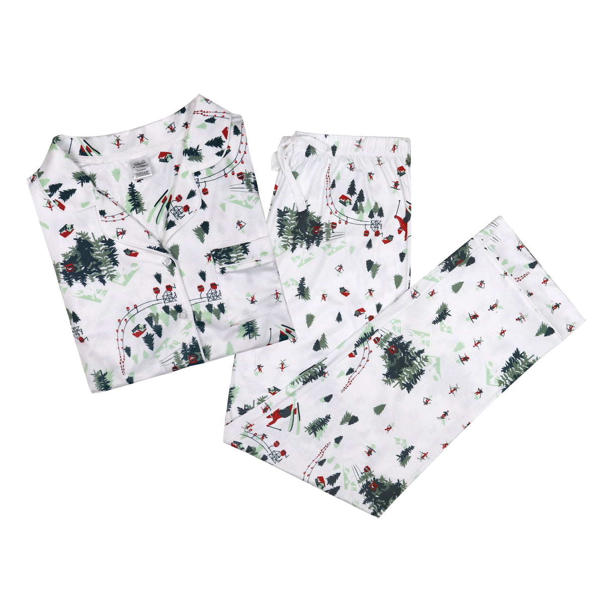 LS Holiday Skiers Button Down Loungewear Set