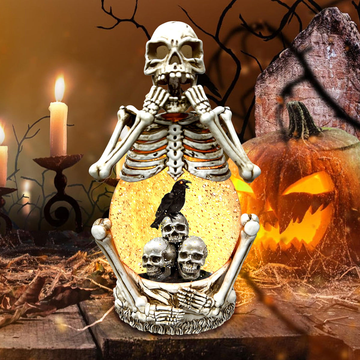 Crypt Keeper Skeleton Glitter Lantern