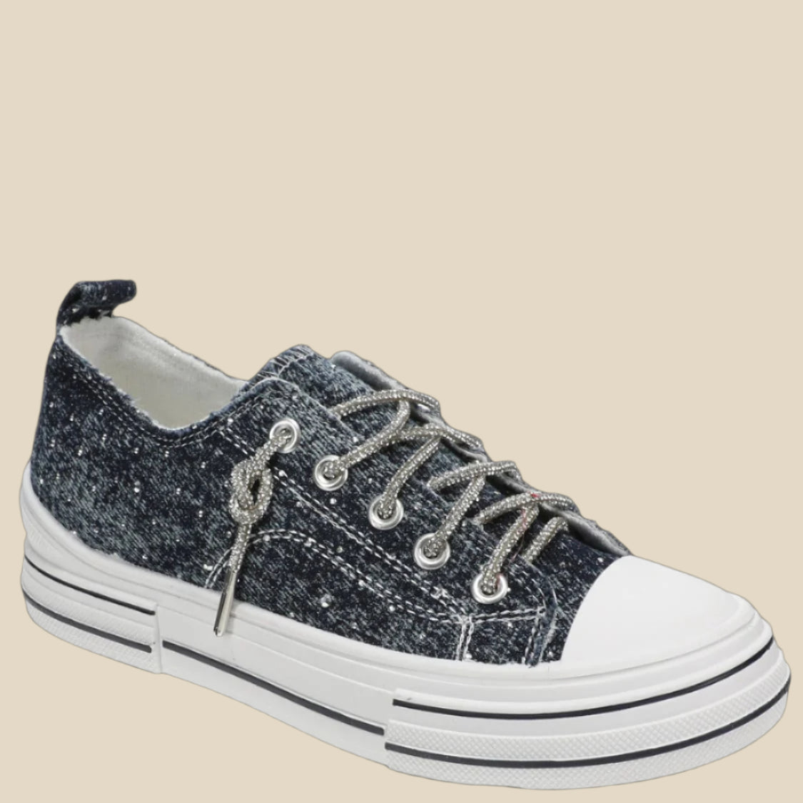 Black Aman Denim Canvas Rhinestone Sneakers