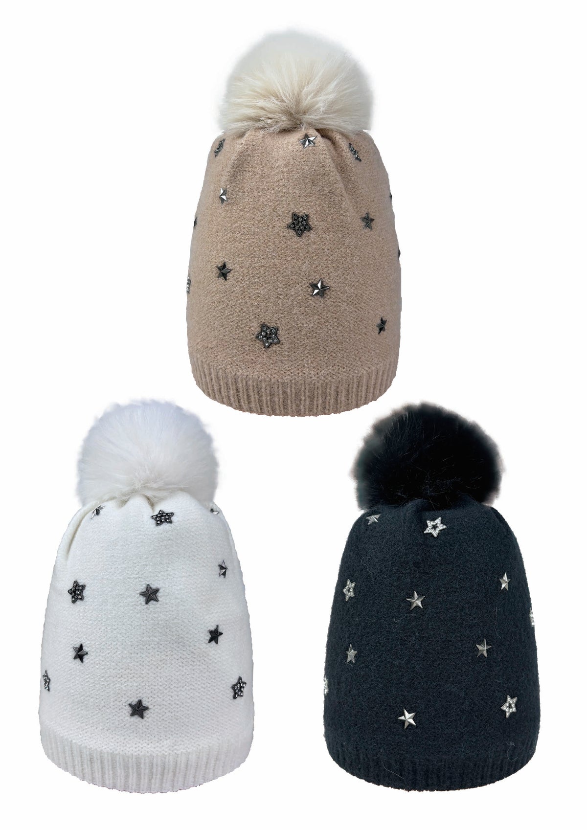 Star Studded Beanie w/Pom
