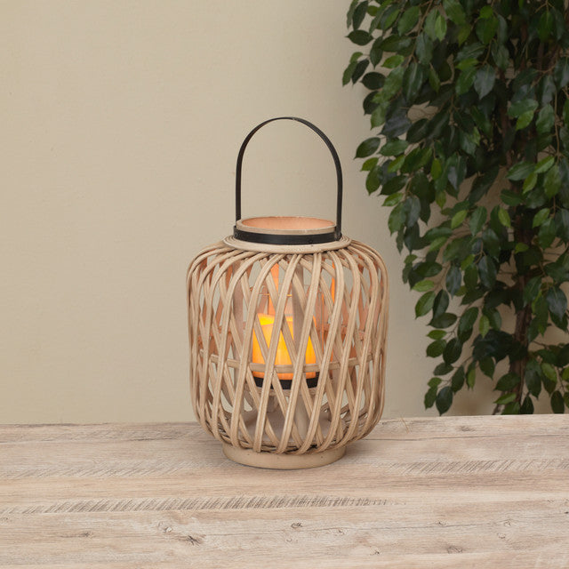 11&quot;H Metal Bamboo &amp; Glass Lantern