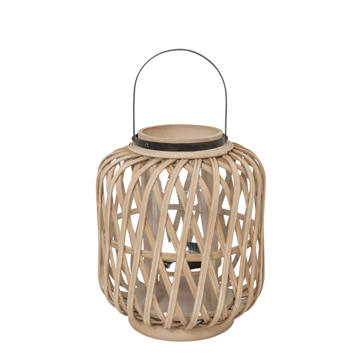 11&quot;H Metal Bamboo &amp; Glass Lantern