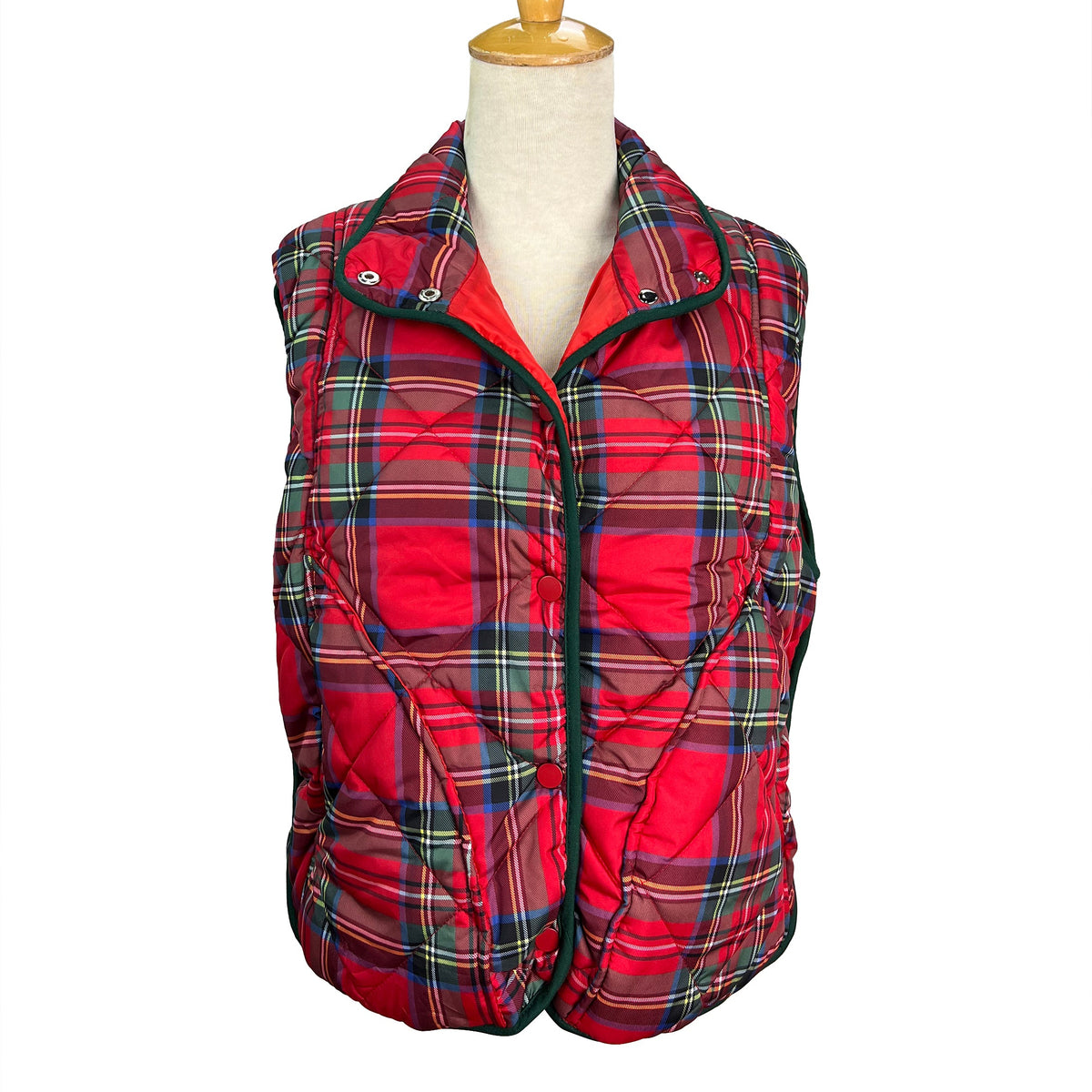 Ruby Red Plaid Puffer Vest