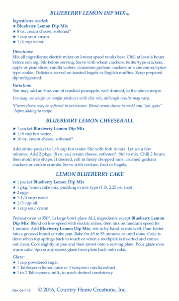 Blueberry Lemon Dip Mix