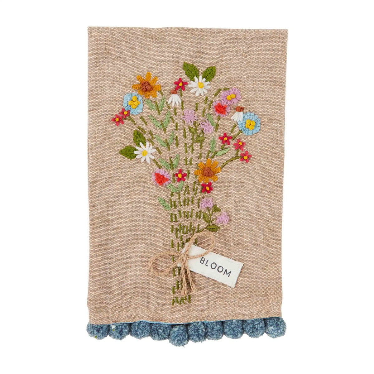 Embroidered Floral Pom Towel