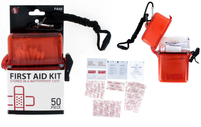 50 pc First Aid Kit In A Waterproof Case w/ Lanyard