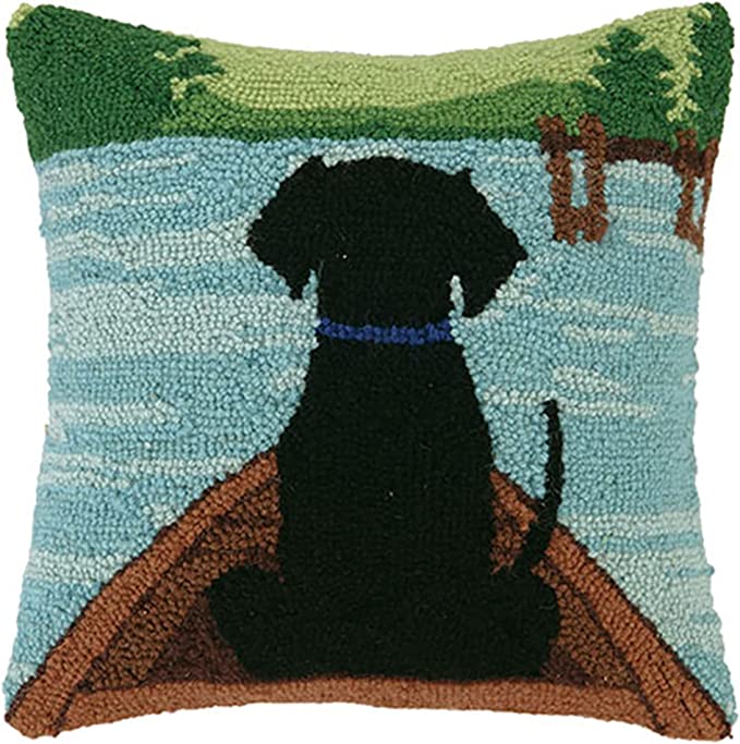 Black Lab In Canoe Hook Pillow