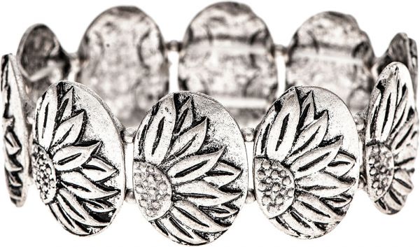 Silver Sunflowers Oval Bracelet