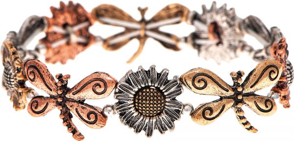Multi-metal Dragonfly Flower Bracelet