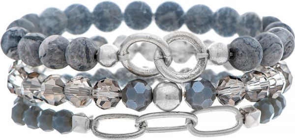 Silver Link Grey Stone Bead Bracelet