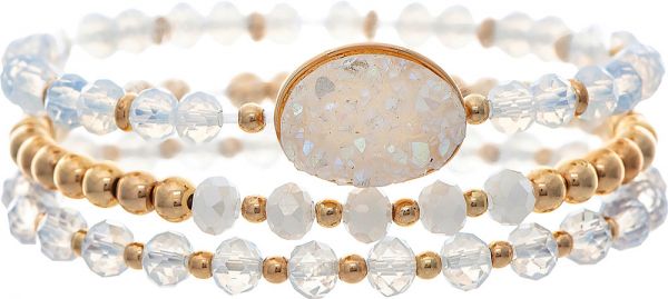 Gold/Glass Bead Druzy Bracelet Set
