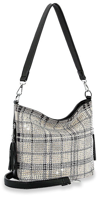 Rhinestone Plaid Hobo Handbag