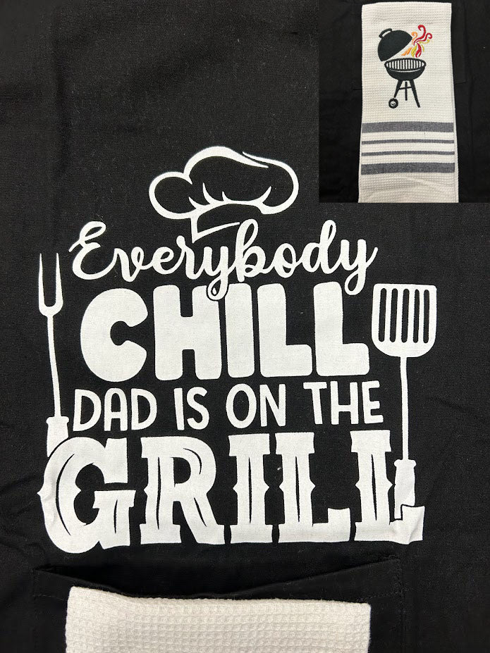 Dad Apron &amp; Embroidered Kitchen Towel Set