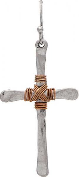 Two Toned Wire Wrapped Cross Earrings